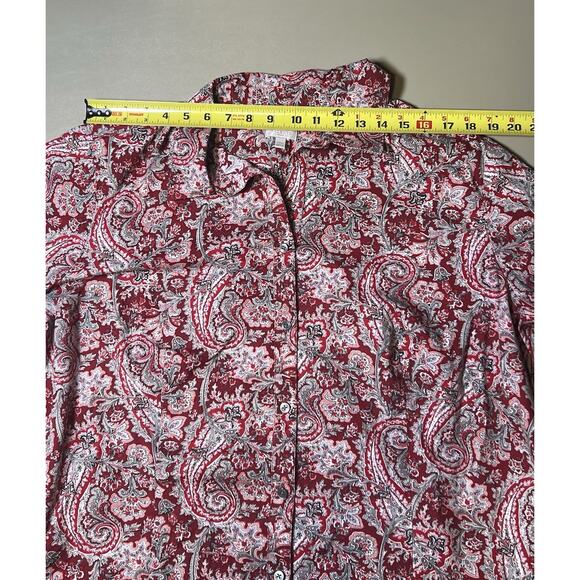 Talbots Woman Red Paisley Floral Long Sleeve Button Up Size 22W - Picture 6 of 9